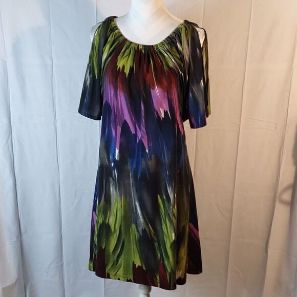 I.N. Studio Tie Dyed Cold Shoulder Mini Dress - Picture 1 of 6